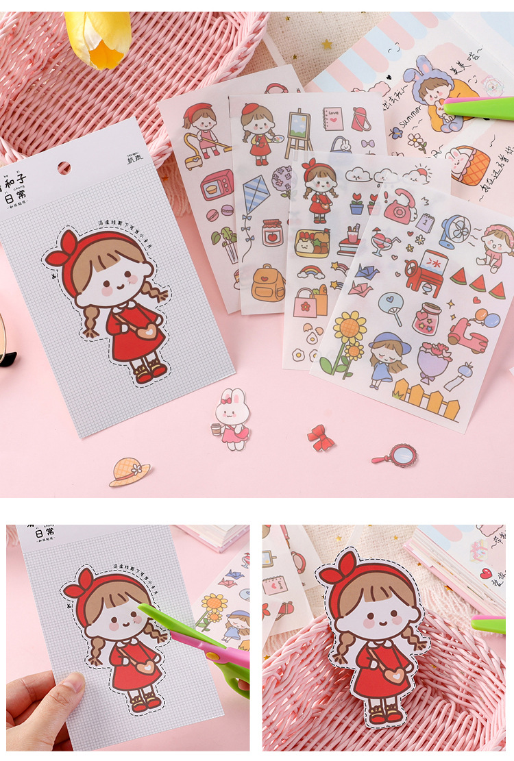 Cute Cartoon Sticker Set Girl Heart Character Journal Decoration Sticker Material Kindergarten Student Stationery Gifts