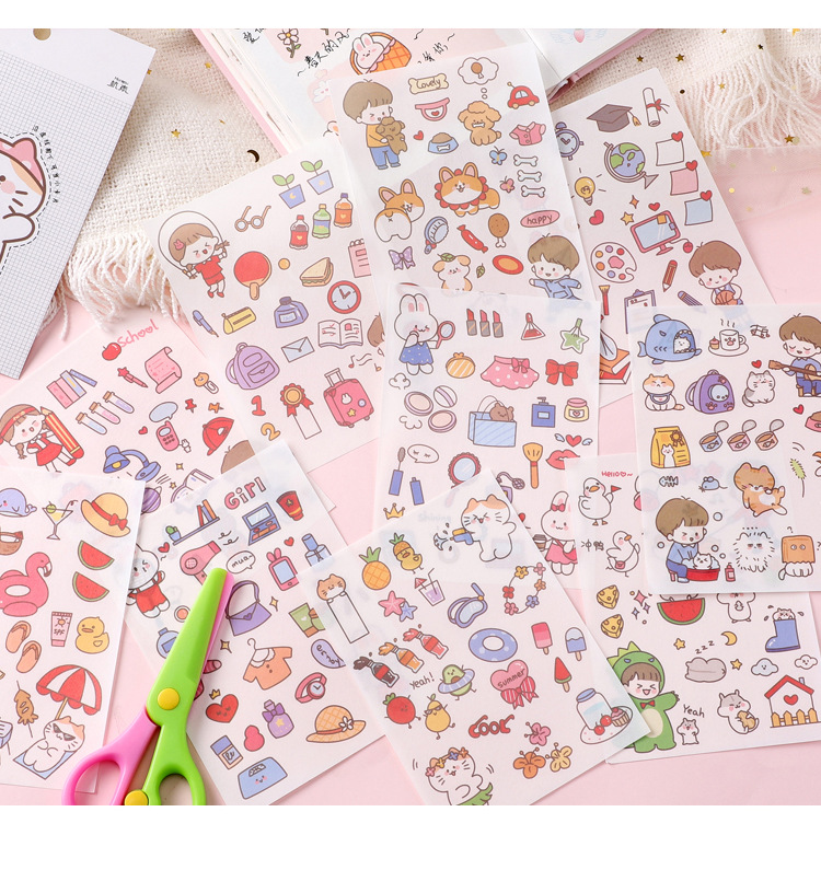 Cute Cartoon Sticker Set Girl Heart Character Journal Decoration Sticker Material Kindergarten Student Stationery Gifts