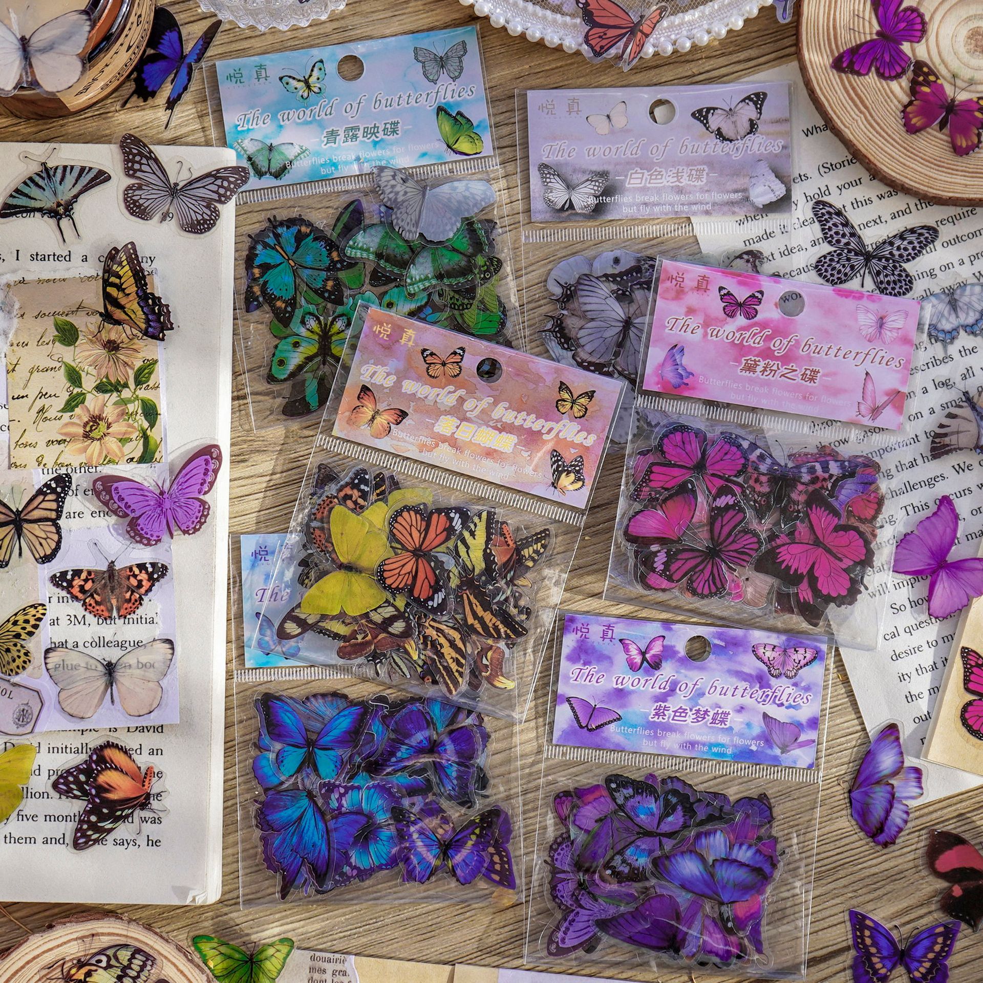 Yue Zhen Butterfly Garden Series Journal Stickers Waterproof Paste Pet Cup Sticker Phone Case Decoration Cute Small Stickers