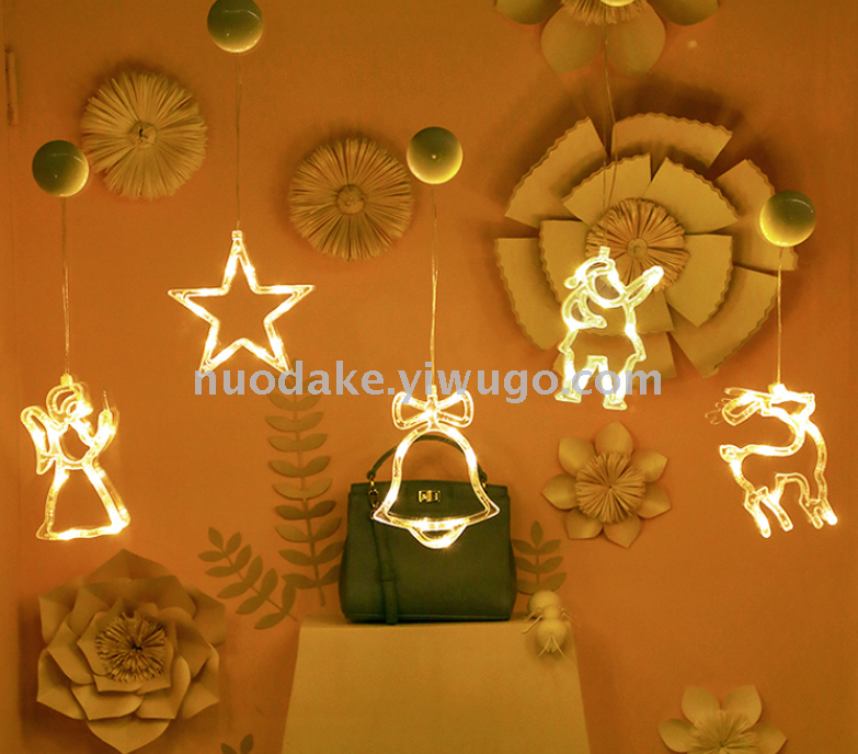 Led Christmas lights Christmas bell room window decorative lights five-pointed star suction cup lights holiday lights