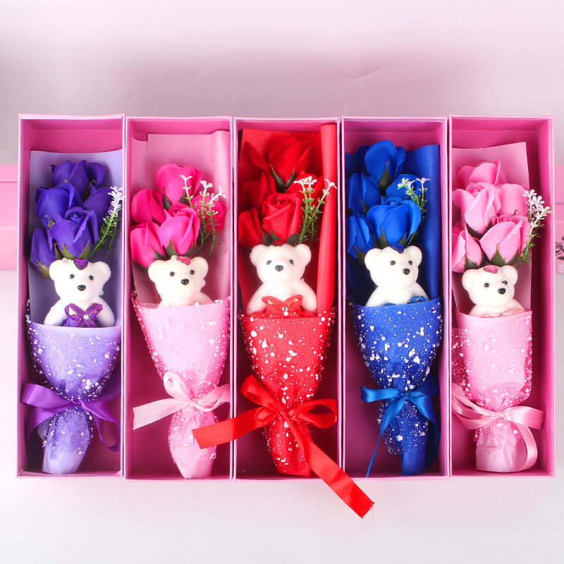 Sanba Mother's Day Soap Rose 5 Flowers Bear Soap Flower Valentine's Day Promotion Christmas Gift Sanba Mother's Day Soap Rose 5 Flowers Bear Soap Flower Valentine's Day Promotion Christmas Gift