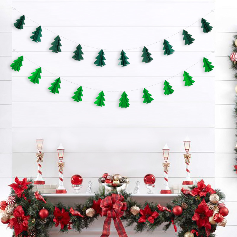 10 Stereo Mini Christmas Tree Paper String Flower Hanging Flag Christmas Decorations Party Decoration Supplies