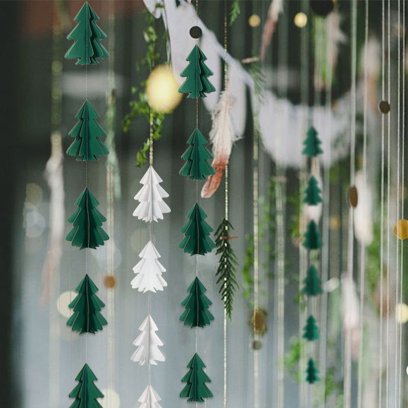 10 Stereo Mini Christmas Tree Paper String Flower Hanging Flag Christmas Decorations Party Decoration Supplies