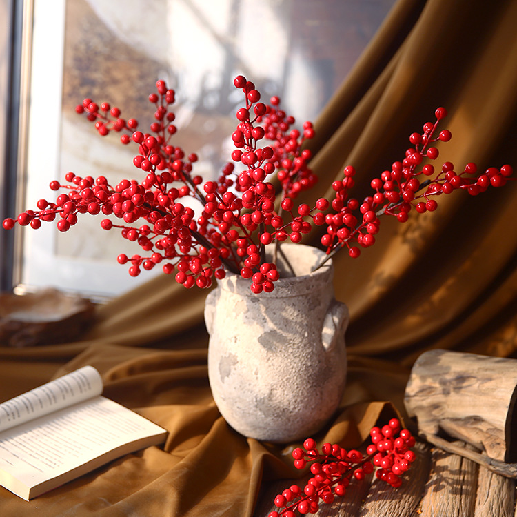 6 Fork Chinese Hawthorn Hollyberry Christmas Fruit Fortune Fruit Artificial Flower Home Decoration Factory Wholesale