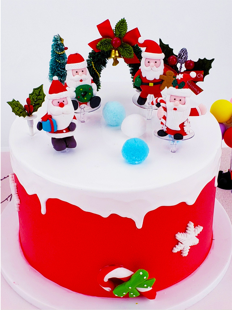 Christmas Cake Insert Brand Christmas Atmosphere Cake Insert Sign Santa Claus Snowman Flower Arrangement