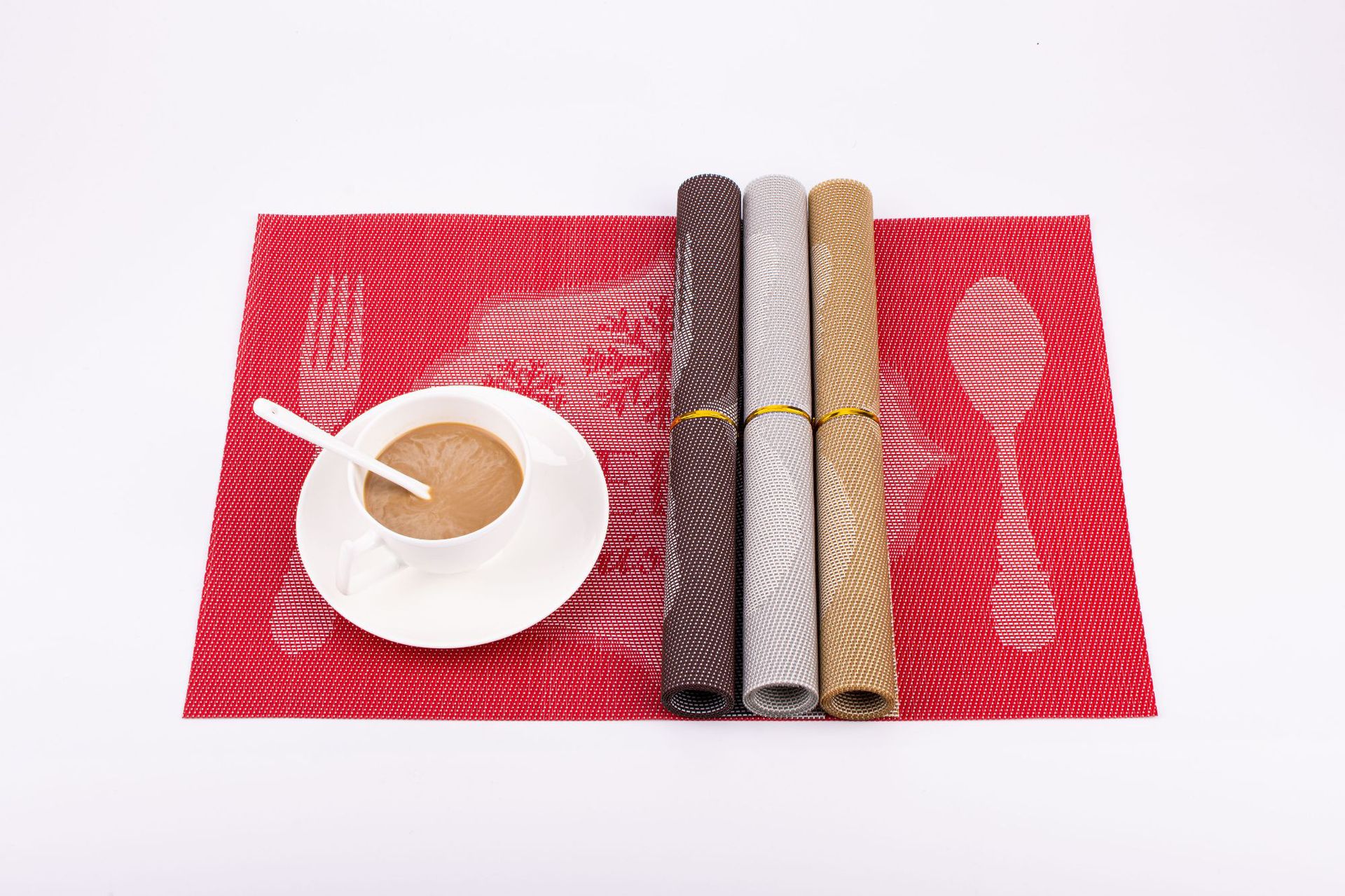 New Teslin Christmas Big Flower PVC Placemat Leak-Proof Edge Pressing Western-Style Placemat Hotel Classic Fashion Non-Slip Coaster