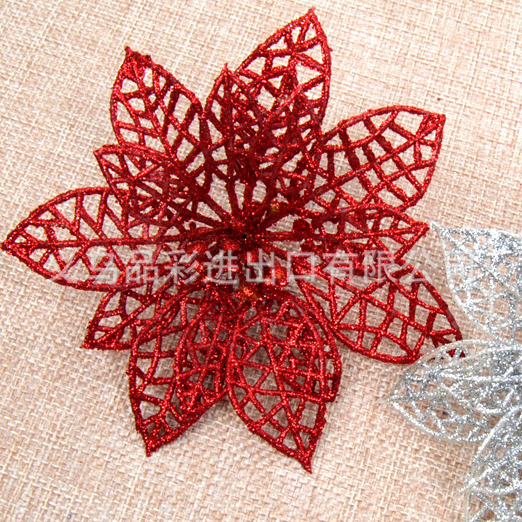 10cm Sticky Powder Christmas Fake Flower 8 Colors Optional Hollow Christmas Flower Christmas Gift Decoration 10cm Sticky Powder Christmas Fake Flower 8 Colors Optional Hollow Christmas Flower Christmas Gift Decoration
