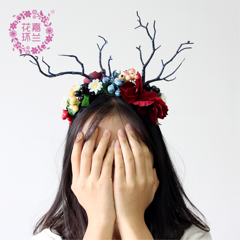Jialan Big flower hair band Elk antler hair clasp Christmas annual party accessories