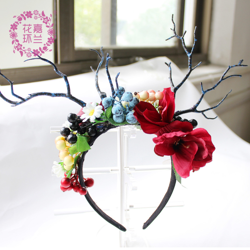 Jialan Big flower hair band Elk antler hair clasp Christmas annual party accessories