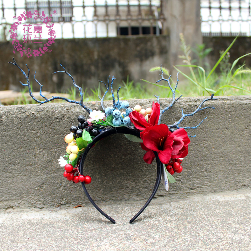 Jialan Big flower hair band Elk antler hair clasp Christmas annual party accessories