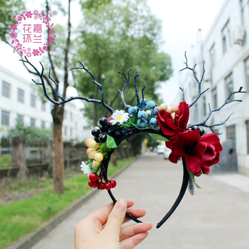 Jialan Big flower hair band Elk antler hair clasp Christmas annual party accessories