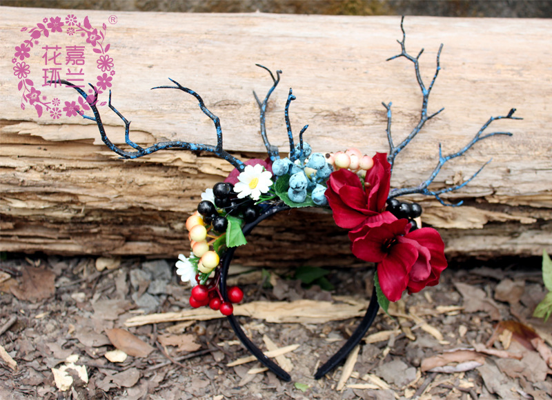 Jialan Big flower hair band Elk antler hair clasp Christmas annual party accessories