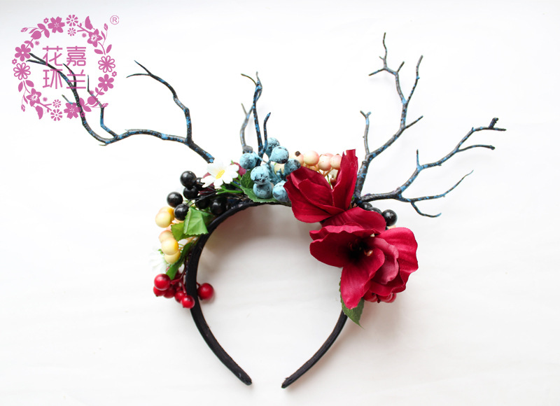 Jialan Big flower hair band Elk antler hair clasp Christmas annual party accessories