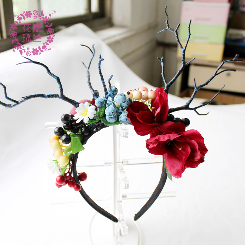 Jialan Big flower hair band Elk antler hair clasp Christmas annual party accessories