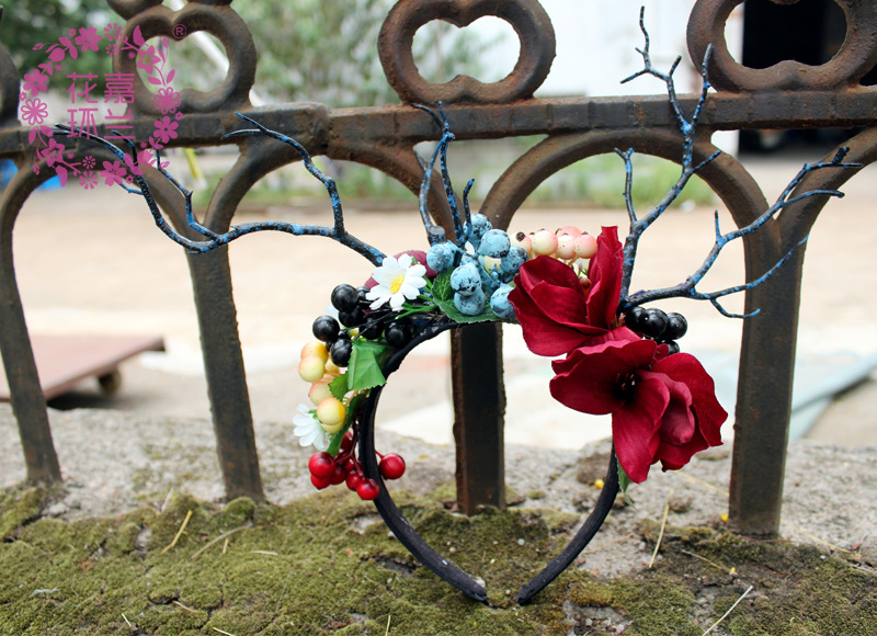 Jialan Big flower hair band Elk antler hair clasp Christmas annual party accessories