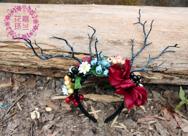 Jialan Big flower hair band Elk antler hair clasp Christmas annual party accessories