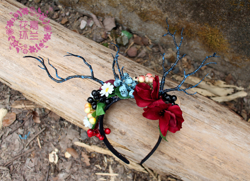Jialan Big flower hair band Elk antler hair clasp Christmas annual party accessories
