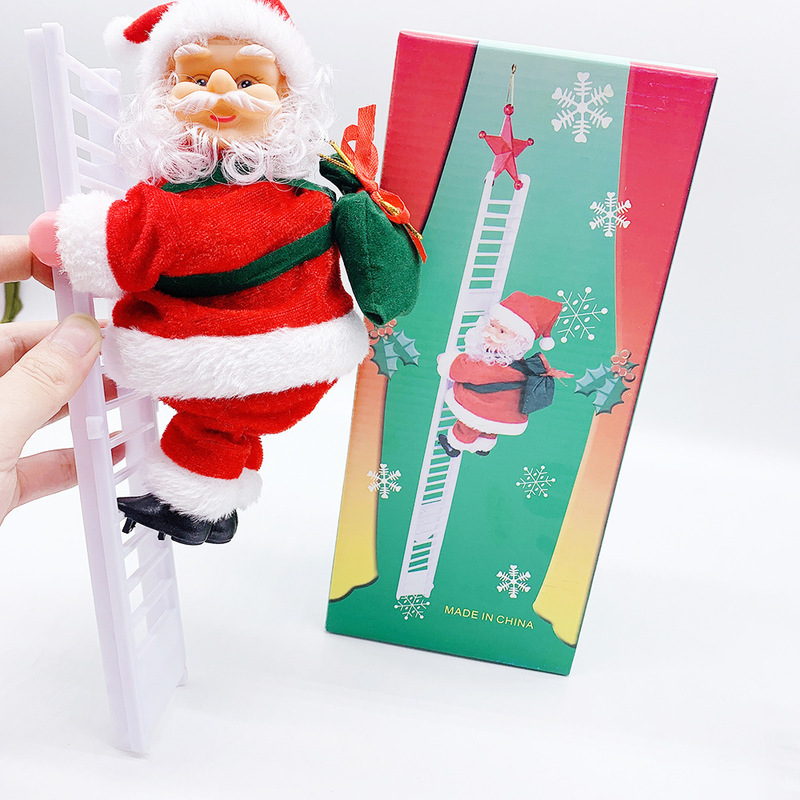 Santa Claus with Optical Fiber Red and White Single Ladder Double Ladder Climbing Beads Elk Pull Car Santa Claus