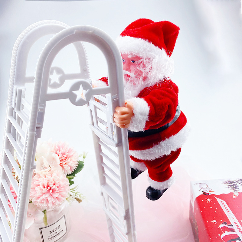 Santa Claus with Optical Fiber Red and White Single Ladder Double Ladder Climbing Beads Elk Pull Car Santa Claus