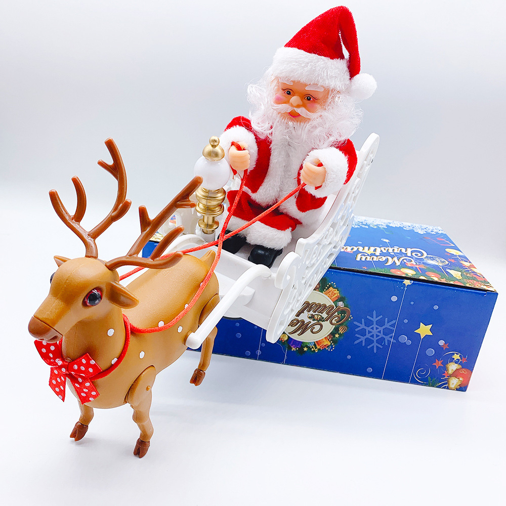 Santa Claus with Optical Fiber Red and White Single Ladder Double Ladder Climbing Beads Elk Pull Car Santa Claus