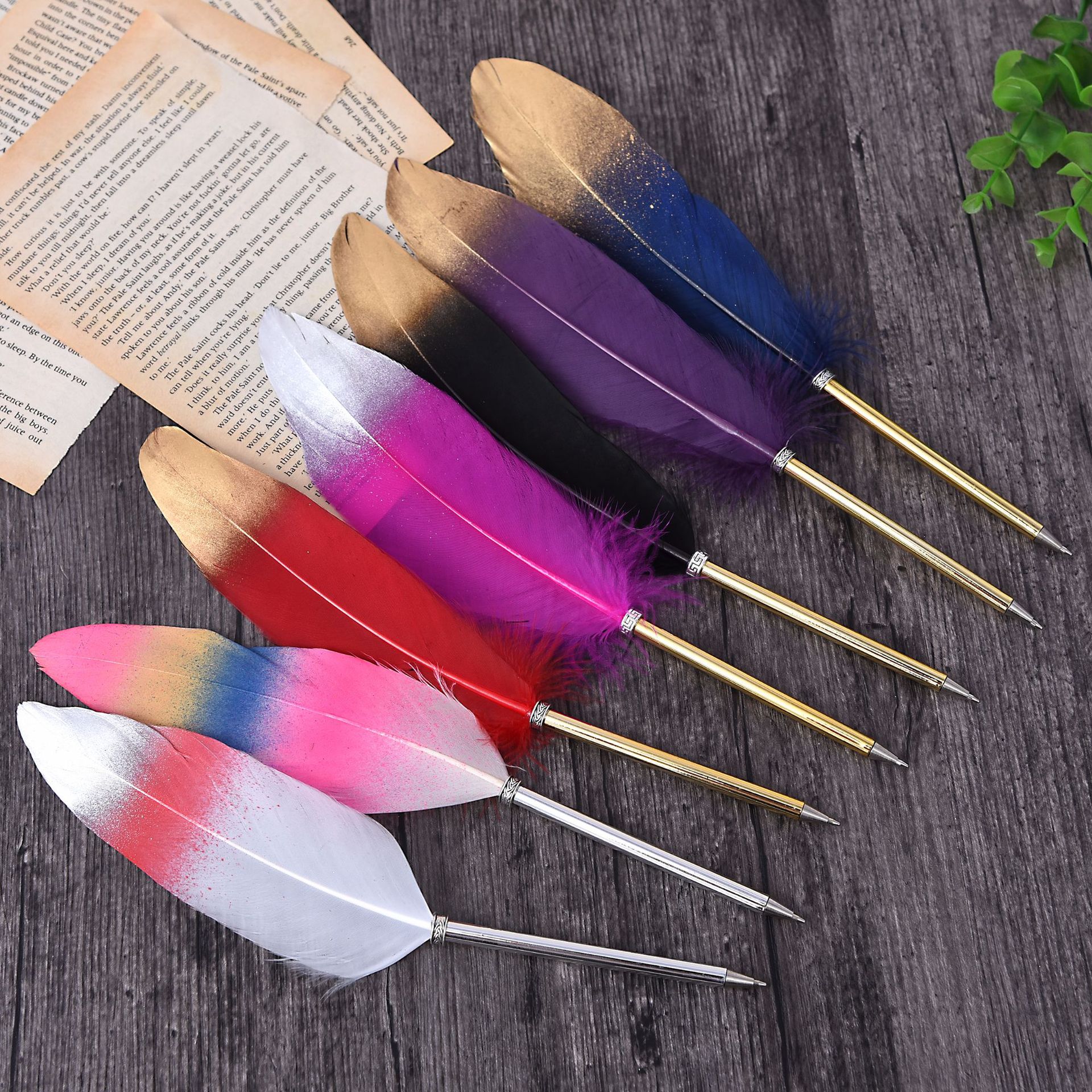 Creative Gold Spray Feather Pen Ballpoint Pen Feather Gel Pen Custom Writing Brush Christmas Gift Wedding Signature Pen