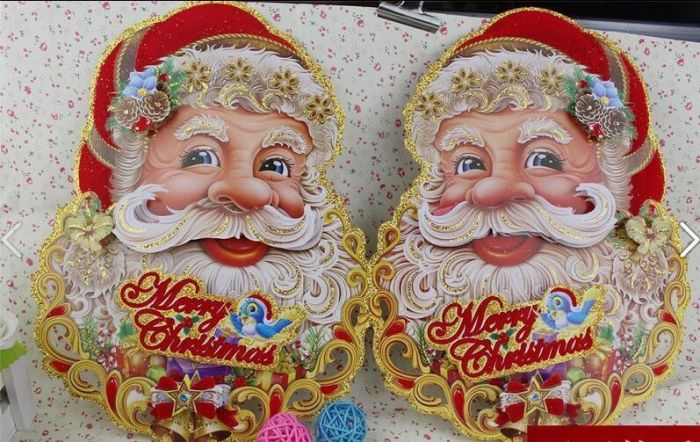 Small Santa Claus Head Christmas Tree Sticker Double sided Sticker Door Window Glass Stereo