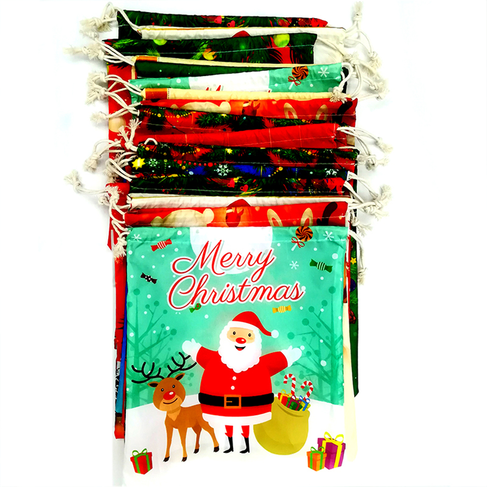Christmas Polyester Drawstring Bag Santa Claus Festival Decorative Storage Gift Drawstring Bag Candy Gift
