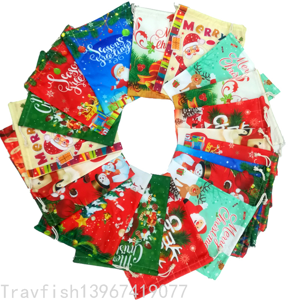Christmas Polyester Drawstring Bag Santa Claus Festival Decorative Storage Gift Drawstring Bag Candy Gift