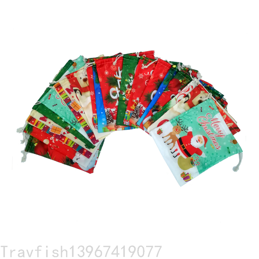 Christmas Polyester Drawstring Bag Santa Claus Festival Decorative Storage Gift Drawstring Bag Candy Gift