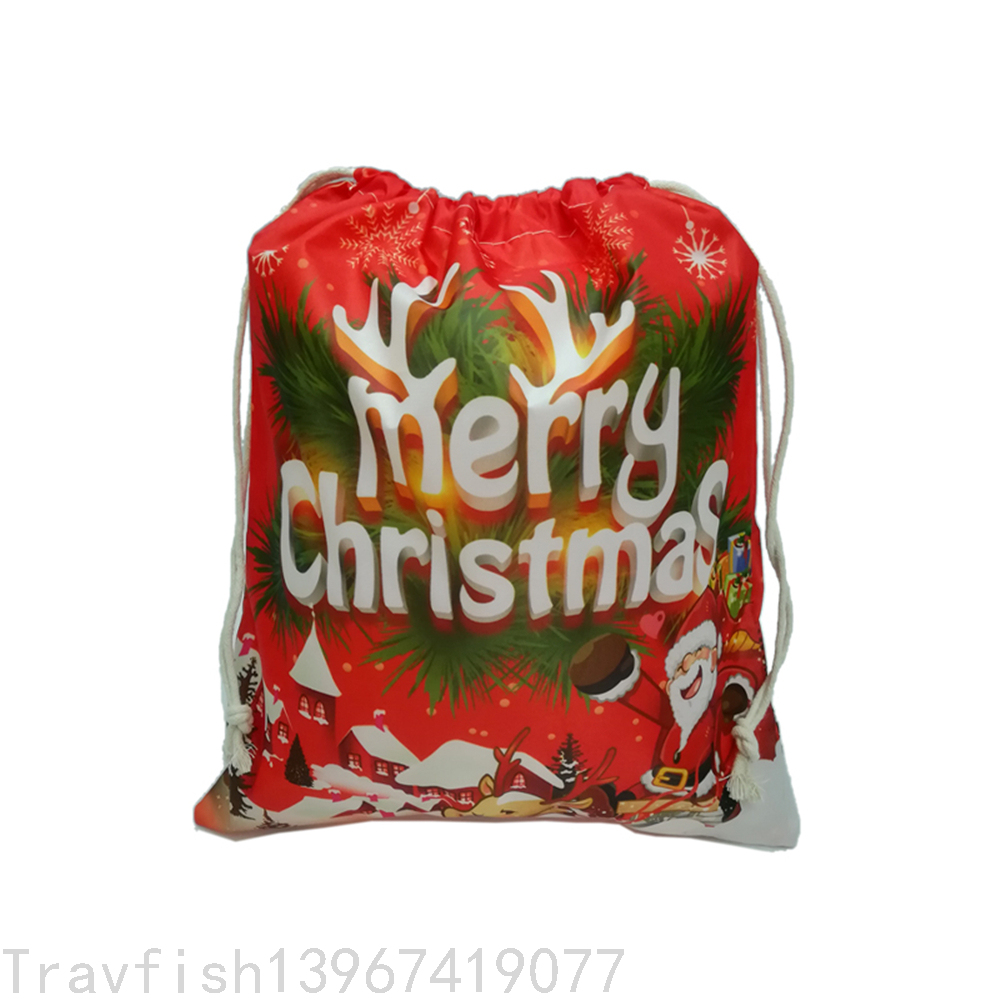Christmas Polyester Drawstring Bag Santa Claus Festival Decorative Storage Gift Drawstring Bag Candy Gift