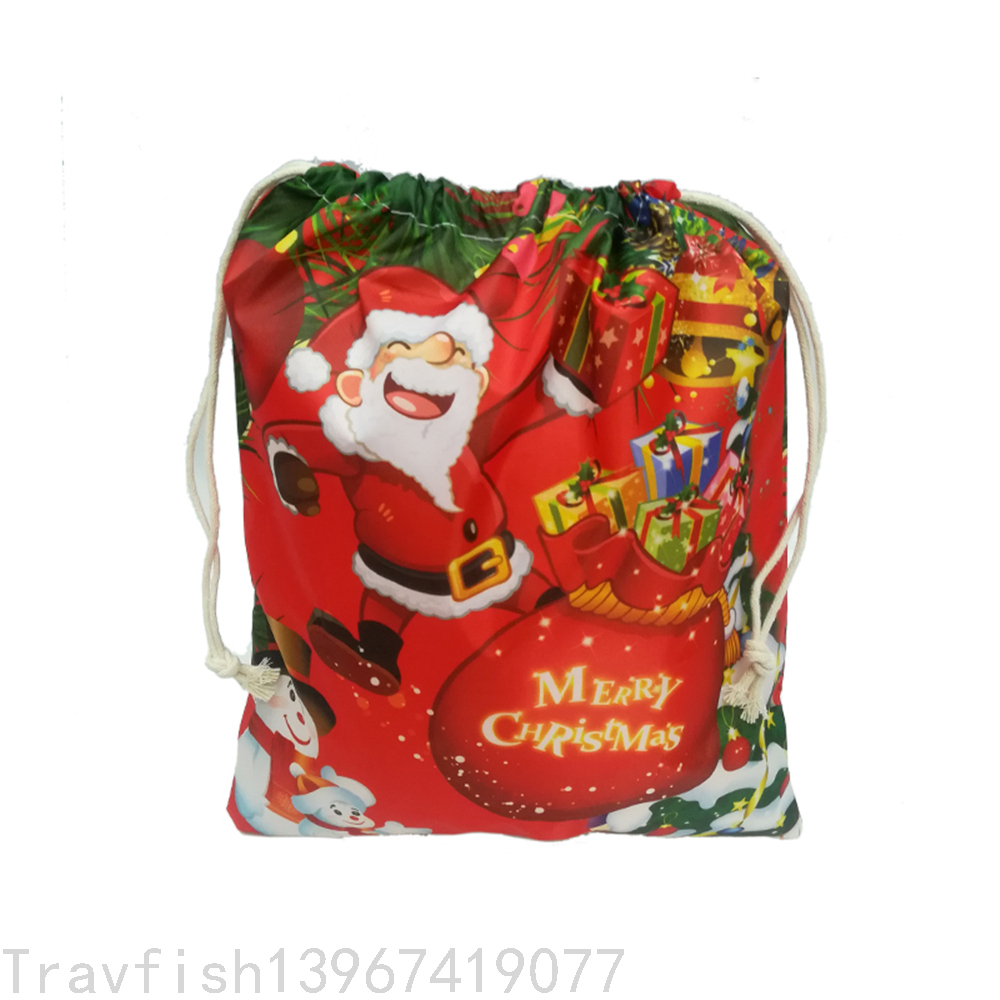 Christmas Polyester Drawstring Bag Santa Claus Festival Decorative Storage Gift Drawstring Bag Candy Gift