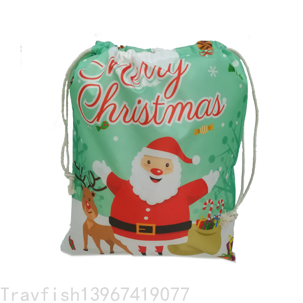 Christmas Polyester Drawstring Bag Santa Claus Festival Decorative Storage Gift Drawstring Bag Candy Gift