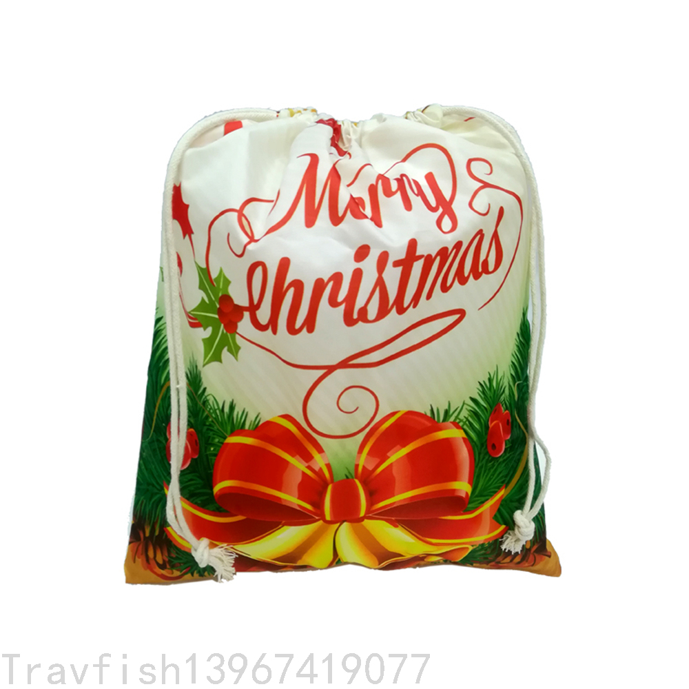 Christmas Polyester Drawstring Bag Santa Claus Festival Decorative Storage Gift Drawstring Bag Candy Gift