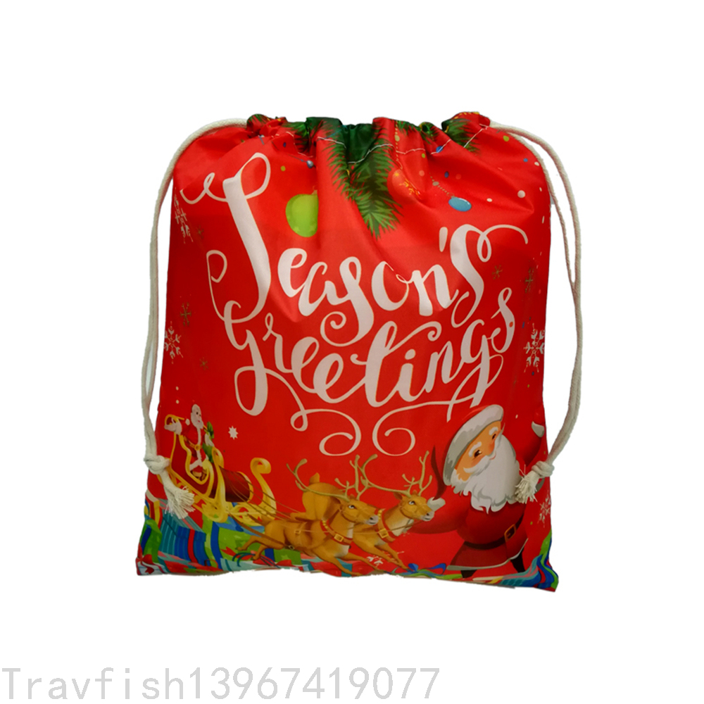 Christmas Polyester Drawstring Bag Santa Claus Festival Decorative Storage Gift Drawstring Bag Candy Gift
