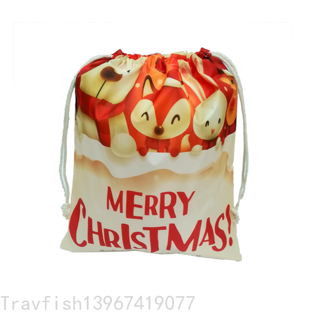 Christmas Polyester Drawstring Bag Santa Claus Festival Decorative Storage Gift Drawstring Bag Candy Gift