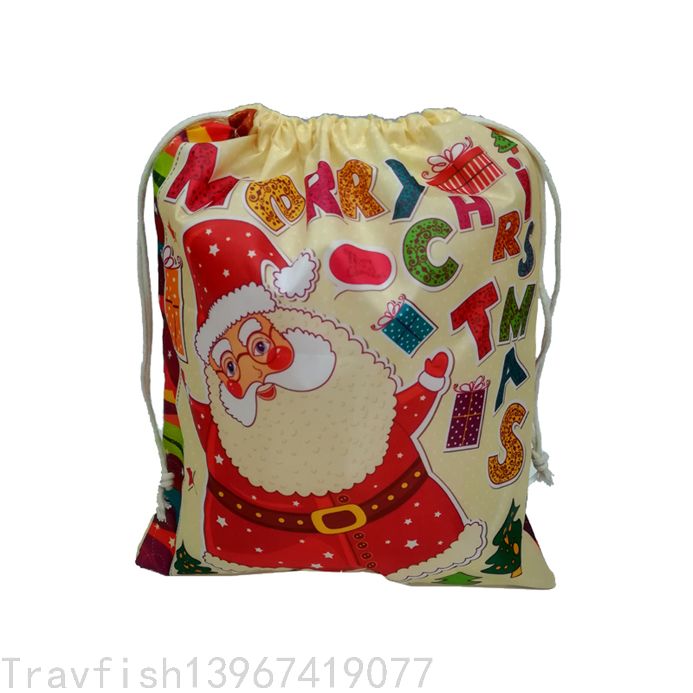 Christmas Polyester Drawstring Bag Santa Claus Festival Decorative Storage Gift Drawstring Bag Candy Gift