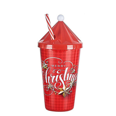 Christmas Hat Gift Insert Paper Cup with Straw PS Double Layer Drink Cup Double Layer Insert Paper Cup with Straw Plastic Cup Water Cup