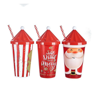Christmas Hat Gift Insert Paper Cup with Straw PS Double Layer Drink Cup Double Layer Insert Paper Cup with Straw Plastic Cup Water Cup