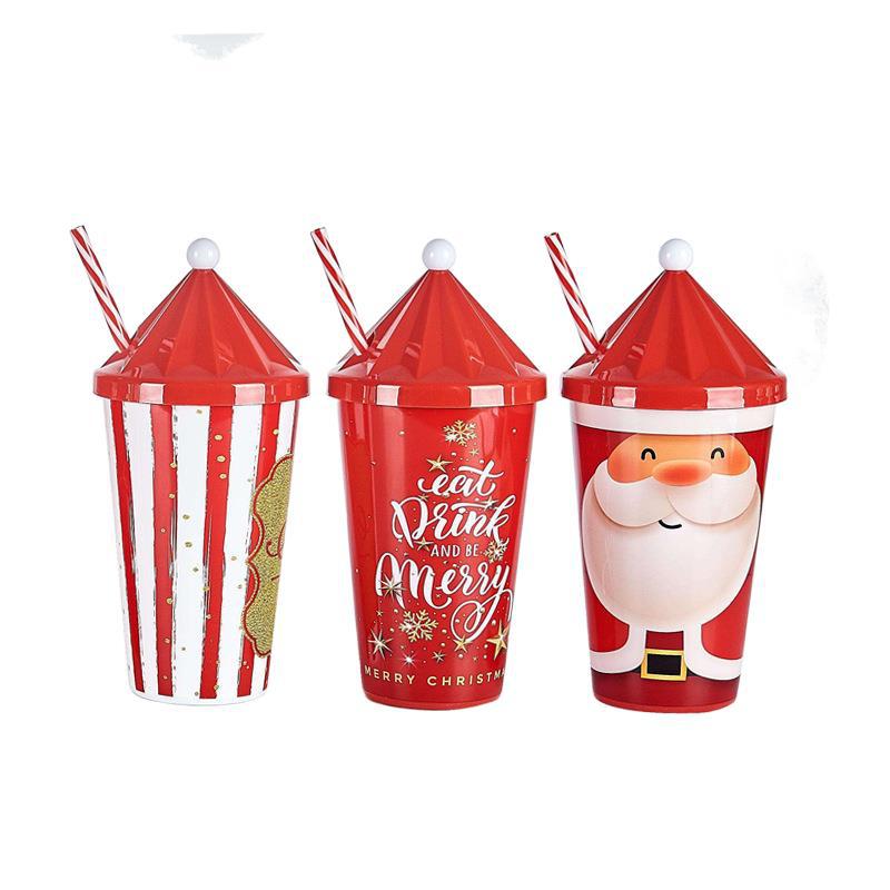 Christmas Hat Gift Insert Paper Cup with Straw PS Double Layer Drink Cup Double Layer Insert Paper Cup with Straw Plastic Cup Water Cup