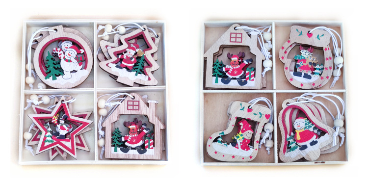 Christmas Decoration Supplies New Cartoon Wooden Christmas Tree Small Pendant Christmas Decorative Tree Ornaments Gift Box Packaging