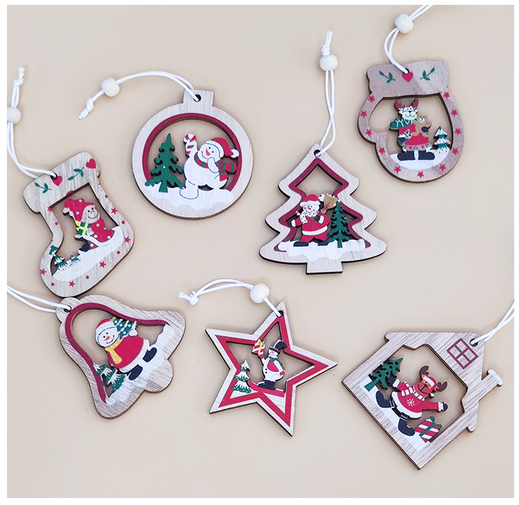 Christmas Decoration Supplies New Cartoon Wooden Christmas Tree Small Pendant Christmas Decorative Tree Ornaments Gift Box Packaging