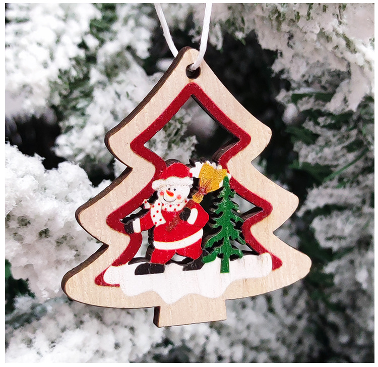 Christmas Decoration Supplies New Cartoon Wooden Christmas Tree Small Pendant Christmas Decorative Tree Ornaments Gift Box Packaging
