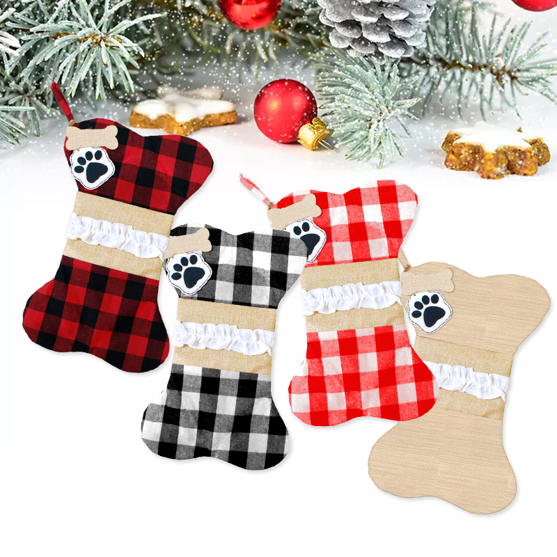Christmas Decoration Pet Bag Dog&#039;s Paw Bone Gift Bag Red Black Black White Red White Imitation Linen Bag