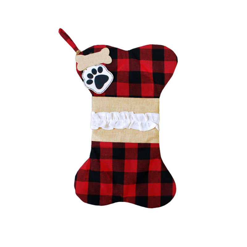 Christmas Decoration Pet Bag Dog's Paw Bone Gift Bag Red Black Black White Red White Imitation Linen Bag