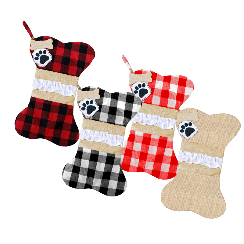 Christmas Decoration Pet Bag Dog's Paw Bone Gift Bag Red Black Black White Red White Imitation Linen Bag