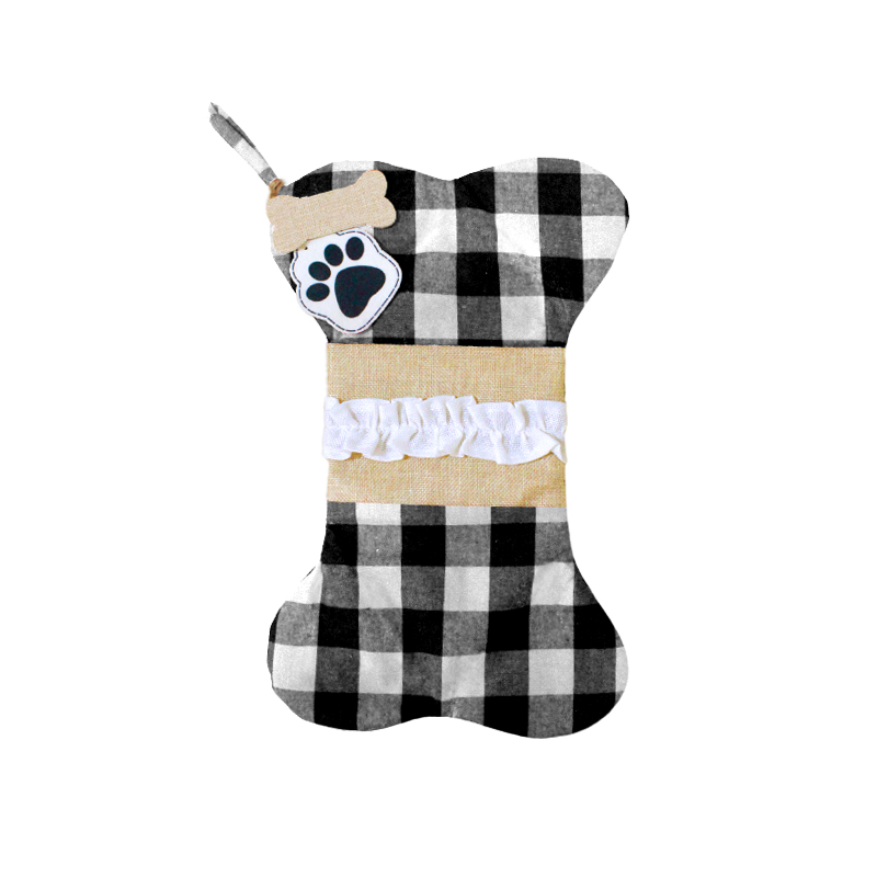 Christmas Decoration Pet Bag Dog's Paw Bone Gift Bag Red Black Black White Red White Imitation Linen Bag