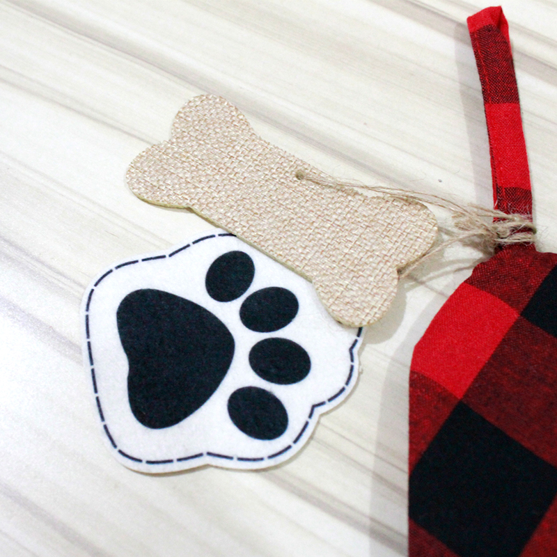 Christmas Decoration Pet Bag Dog's Paw Bone Gift Bag Red Black Black White Red White Imitation Linen Bag