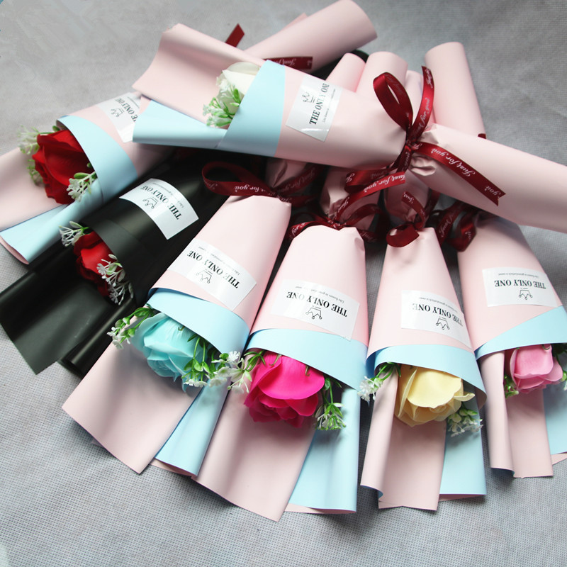 Cross-Border Factory Promotion Gift Single Rose with Leaves Soap Flower Christmas Valentine&#039;s Day Graduation Season Activity Gift