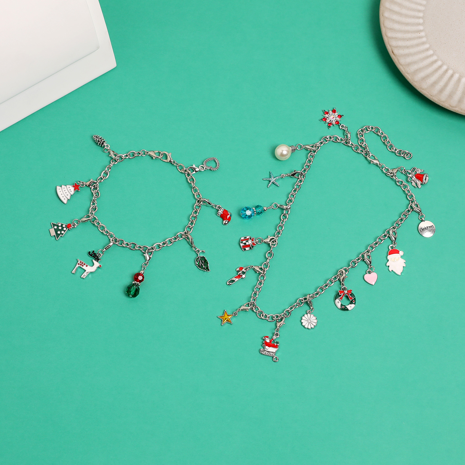Amazon Christmas Ornaments Countdown Calendar Gift Suit DIY Pendant Cartoon Christmas Bracelet Necklace Gift