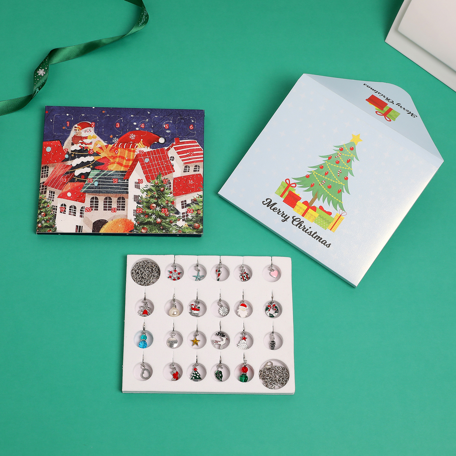 Amazon Christmas Ornaments Countdown Calendar Gift Suit DIY Pendant Cartoon Christmas Bracelet Necklace Gift
